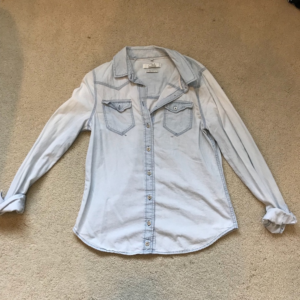 Light blue denim button down shirt